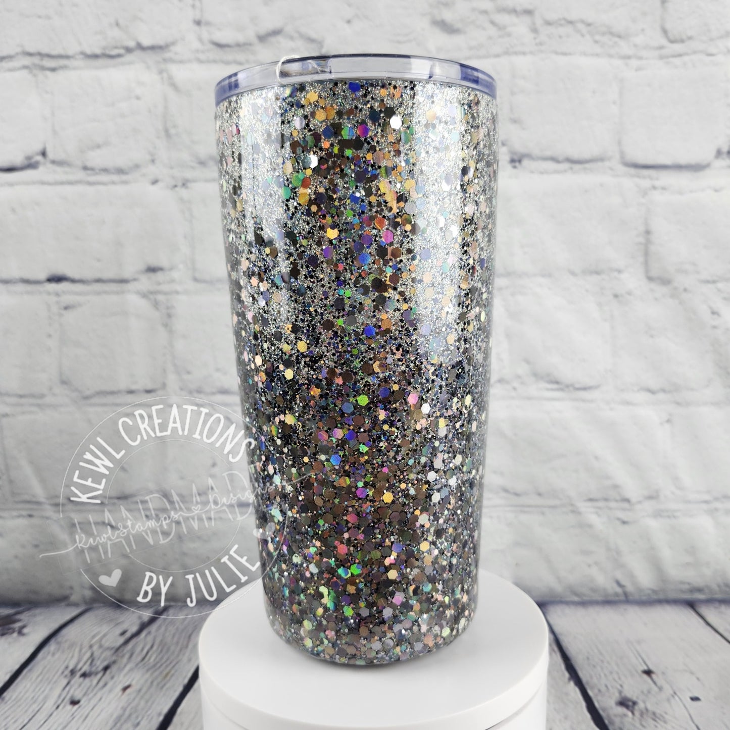 Custom painted and glittered, small stainless steel tumbler