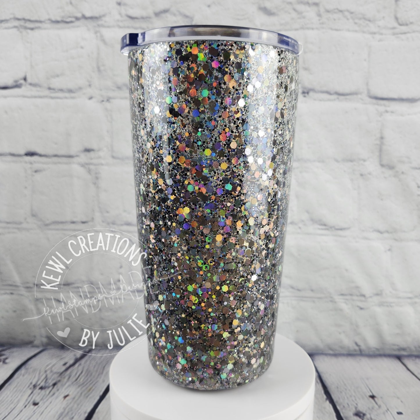 Custom painted and glittered, small stainless steel tumbler