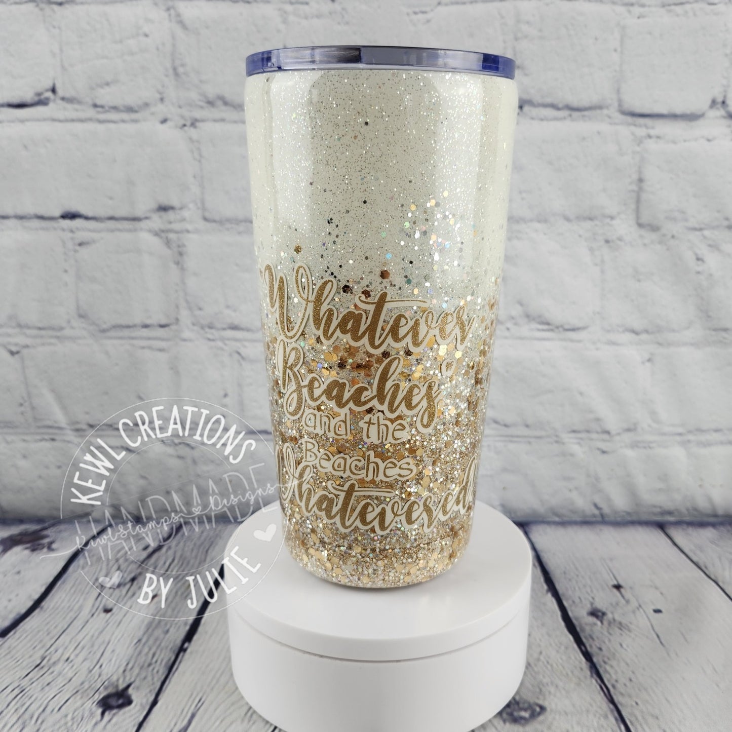 Custom painted and glittered, small stainless steel tumbler