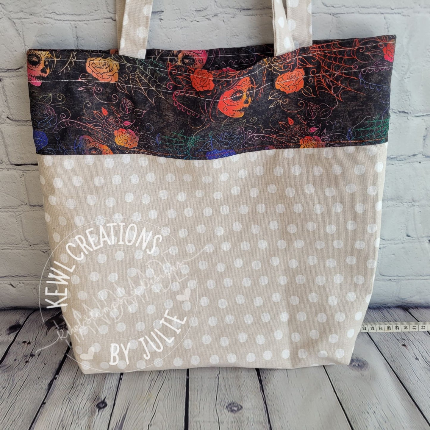 Boxed bottom Lined Canvas Shopping Tote - Elegant Skulls